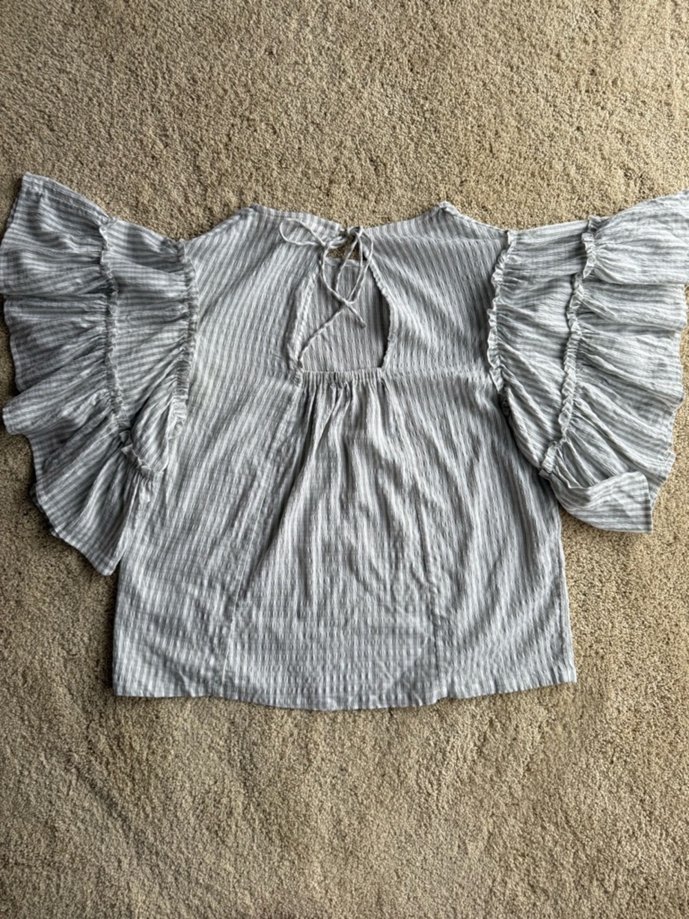 Chelsea & Theodore Blouse M White Textured Ruffle Sleeve Boho Peasant Top Womens - Picture 4 of 7